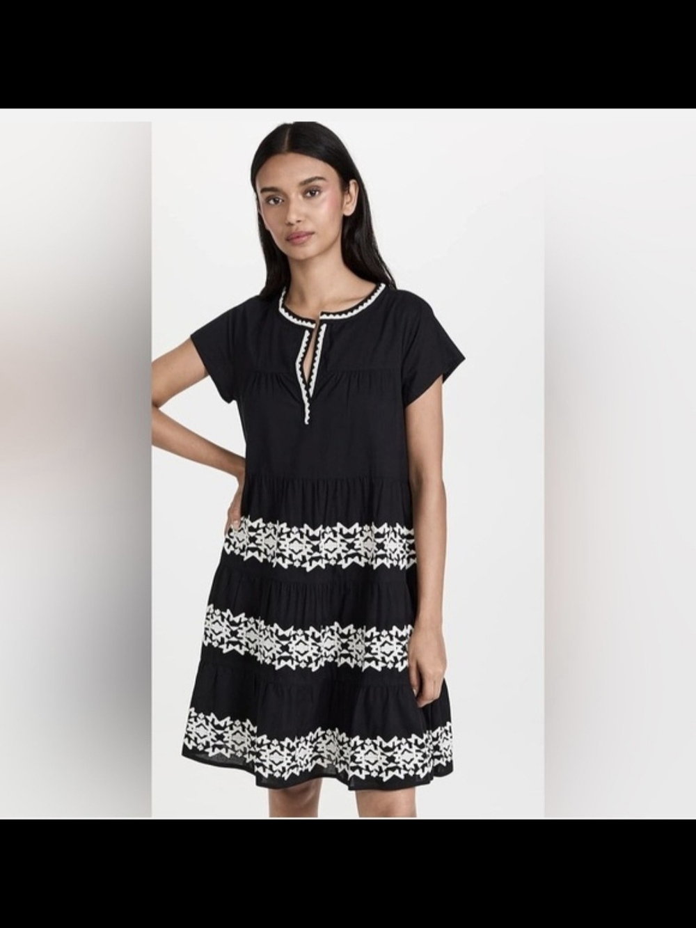 Roller Rabbit Black Mini Dress with White Embroidered Bands